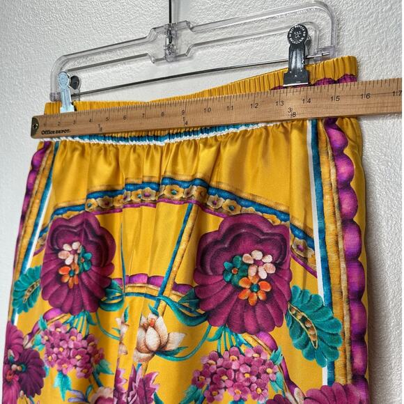 La DoubleJ Yellow Multi-Color Printed Silk Pull-on Palazzo Pant XL - Picture 14 of 16